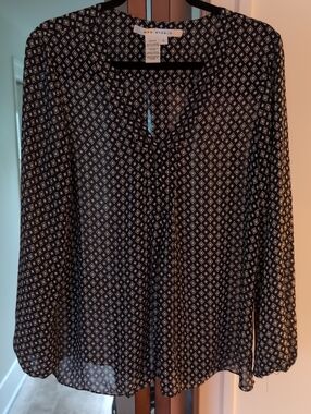 Vintage Black and White Geometric Print Blouse